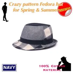 新品★春夏素材♪♪ ネイビー クレイジーパターン コットン100% 中折れハット