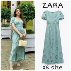 ZARA　フラワー柄ジャカードワンピース　XSサイズ