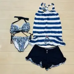 puapua レディース セパレート水着 4点セット 花柄 ボーダー サイズ7のサムネイル
