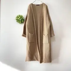 ニットロングカーディガン【Ｌ】　オープンフロント　ドロップショルダー