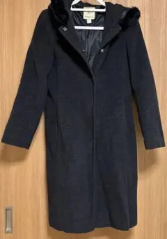 組曲 ファー付きロングコート ブラック