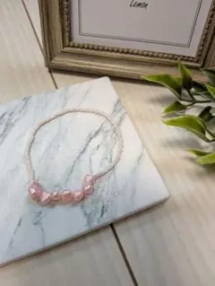 桜ピンク　淡水パール　ビーズ　ブレスレット　【ハンドメイド】