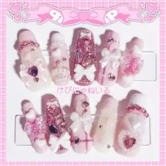 ネイルチップ現品 量産型 スナ系 ホビ垢 ワンホン韓国 フレンチガーリー 推し