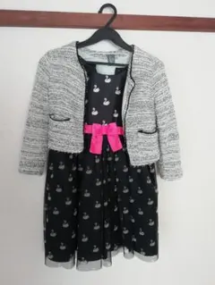 カワイイ【美品】H＆M白鳥柄ドレス＆ZARAツイードジャケット120cmセット