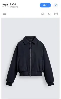 Zara Mサイズ短丈ジャケット　ネイビー　キルティング裏地　ダブルジップ