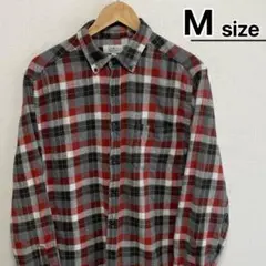 USA古着　フランネルシャツ　M　チェック柄　グレー　レッド　長袖　KOHL’S