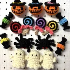 あみぐるみ♡ハロウィン１６個セット^_^ジャコランタン、キャンディ、クモ、おばけ