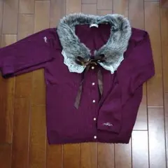 axes femme ワインレッドカーディガン つけ襟付きMサイズ