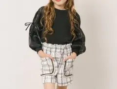 新品　アーバンチェリー　シアーパフスリーブリボンリブトップス　130ブラック