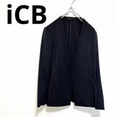 【美品】iCB ストライプノーカラージャケット 濃紺のサムネイル