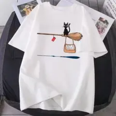 ジジ　ジブリ　猫イラスト ホワイトTシャツ Lサイズ