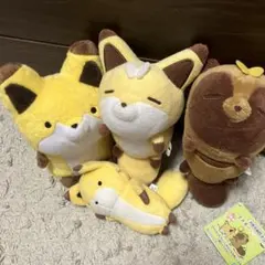 タヌキとキツネ もちっとぬいぐるみ しっぽ抱きかかえタヌキ＆キツネ