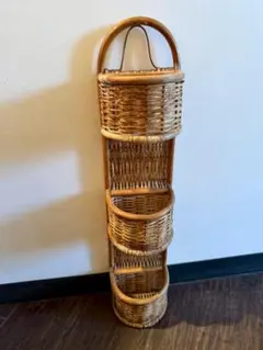 ラタン ウォールバスケット 3段壁掛け収納　籐かご スリム アジアン ナチュラル