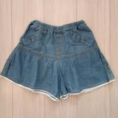 3can4on　女の子　デニムキュロット　裾レース付　130㎝