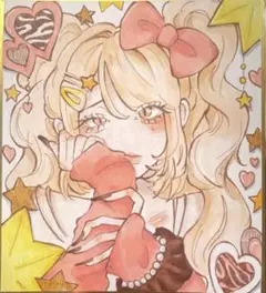 【手描き】イラスト コピック ギャル ミニ色紙 オリジナル アナログイラスト