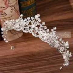 新品パールティアラビジューウェディングブライダル結婚式前撮りヘアアクセサリーn