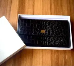 未使用ミラショーン mila schon クロコダイル型押長財布 ブラック箱付き