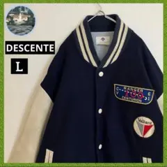 80sDESCENTEデサントスタジアムジャンバースタジャン刺繍ロゴリブライン