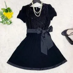 トゥービー シック 半袖 ひざ丈 ワンピース リボン ベルト スパンコール M