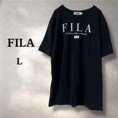 フィラ ロゴTシャツ L ブラック 半袖 ビッグロゴ プリントT クルーネック