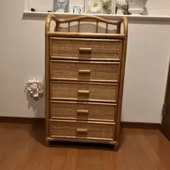 飴色家具 ラタン チェスト　飾り棚　藤　昭和レトロ　ジャパンビンテージ　引出し 飴色家具 ラタン チェスト 飾り棚 藤 昭和レトロ ジャパン