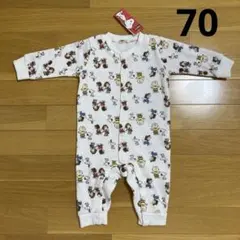 新品 PEANUTS スヌーピー 裏起毛 長袖 ロンパース カバーオール70