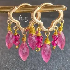 14kgf ルビー　クローバーフープピアス　agete好きに　天然石