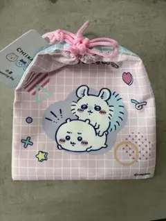 ちいかわ 巾着袋 ドローストリングバッグ チェック柄 ハチワレ うさぎ モモンガ