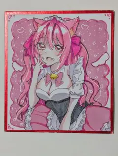 手描きイラスト 猫耳少女 コピック 色紙 - メルカリ