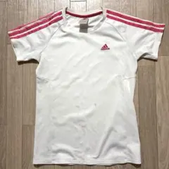 adidas ホワイト Tシャツ Mサイズ ピンクストライプのサムネイル