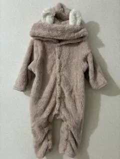 フリース フード付きロンパース ベージュ80センチ