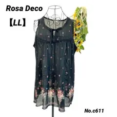 Rosa Deco シアーノースリーブ　LL 花柄　黒　シースルー　タンクトップ