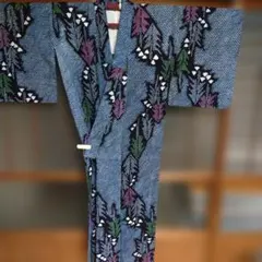 美品】有松鳴海絞り 有松絞り 浴衣 着物 藍色 花柄 159cm 単衣 トール