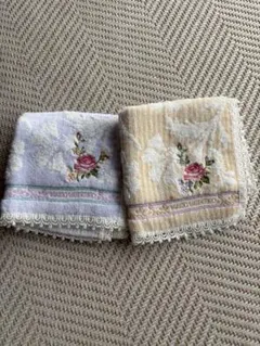 花柄刺繍タオルハンカチ2枚セット