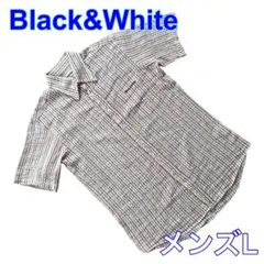Black&White 半袖 ストライプ 綿麻 シアサッカーボタンダウンシャツLのサムネイル