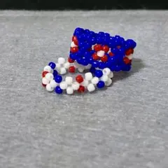 ビーズリング 2個セット 赤・白・青