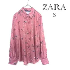 ZARA ザラ　ブラウス　シャツ　ピンク　鳥　S