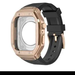 Applewatch 44 45mm 兼用 カバー ケース バンド 一体型 黒金