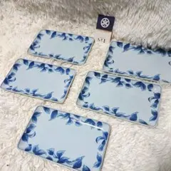 【未使用品】たち吉 新緑焼物皿 5枚 藍色 昭和レトロのサムネイル