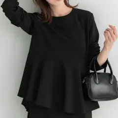 【新品】coca エンボス 長袖裾フレアトップス 長袖カットソー ブラック L