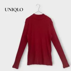 ユニクロ リブハイネックT ニット 長袖 XL レッド トップス