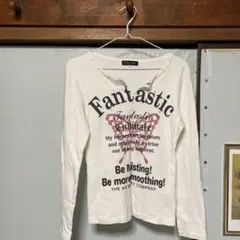 ラ*ウ様 ホワイト プリント入り 長袖Tシャツ M Y2K グランジ 平成