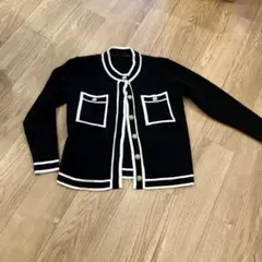 COCOMOMO ノーカラージャケット ブラック ホワイト　ニットジャケット新品