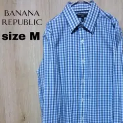 バナナリパブリック 古着 長袖シャツ チェック柄 青 ブルー