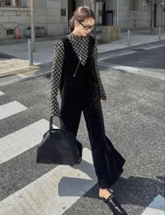 ベロア　オールインワン サロペット　黒