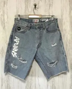 レア品！APE エイプ　ハーフパンツ　ダメージ加工　ペンキ