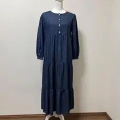 タグ付き　クラシカルエルフ　ロングワンピース　デニム　春　ティアード　ワンピース