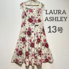 LAURA ASHLEY ノースリーブワンピース ミモレ丈 花柄 レッド ピンク