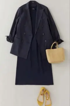 【美品】theory セオリー 麻ダブルジャケット ネイビー 00 エコクランチのサムネイル