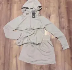 シアサッカー　フード付き　長袖　ハイウエストスカート　セットアップ　春夏　XS